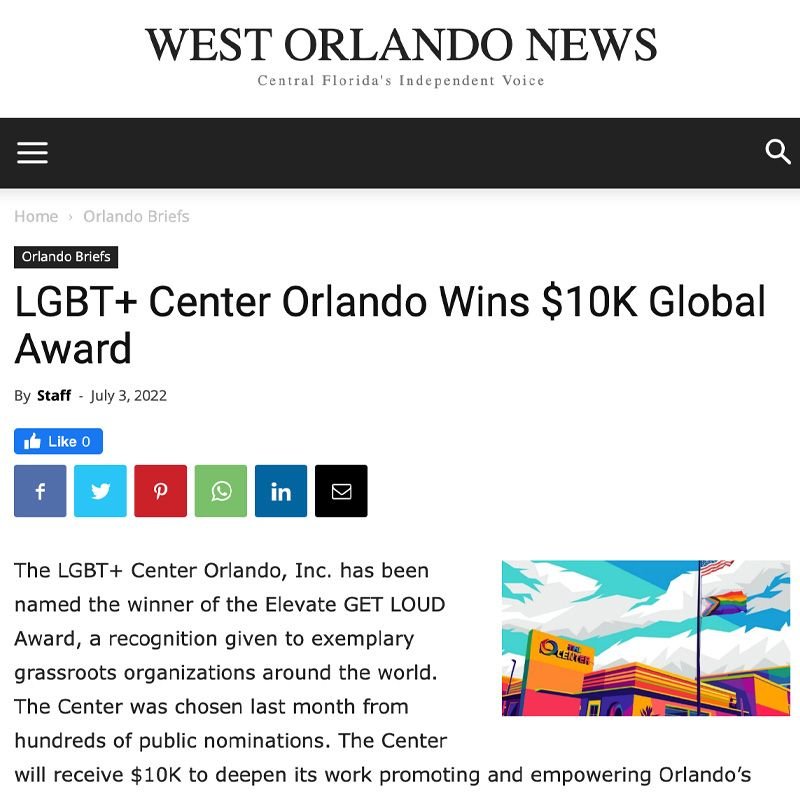 LGBT+ Center Orlando Wins $10K Global Award
